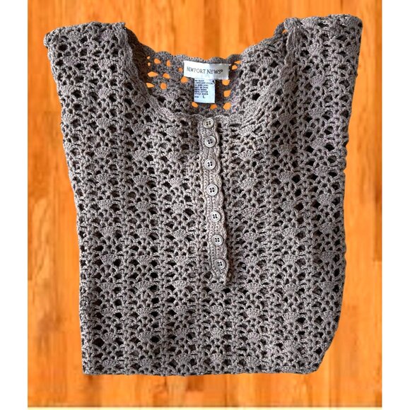 Vintage Newport News Crochet Dress Girls Large Tunic Taupe Short Sleeves… - Picture 12 of 12